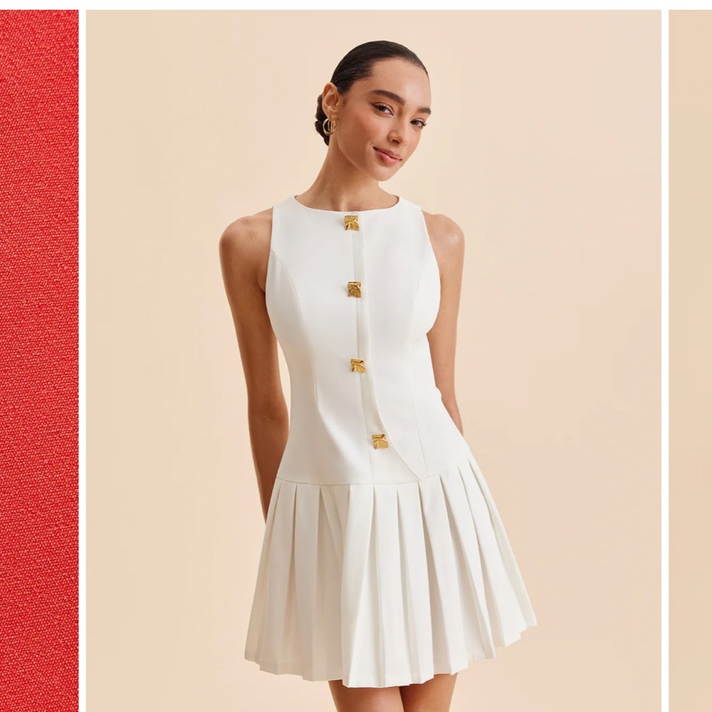 Commense White Pleated Halter Mini Dress